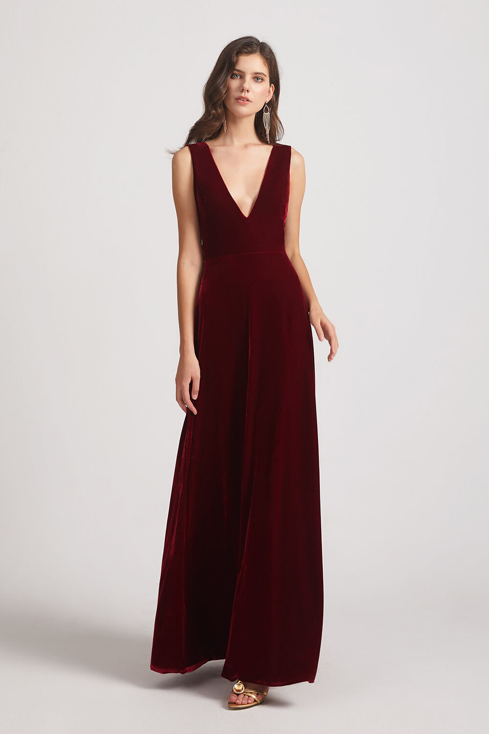 v-neck velvet bridesmaid dress