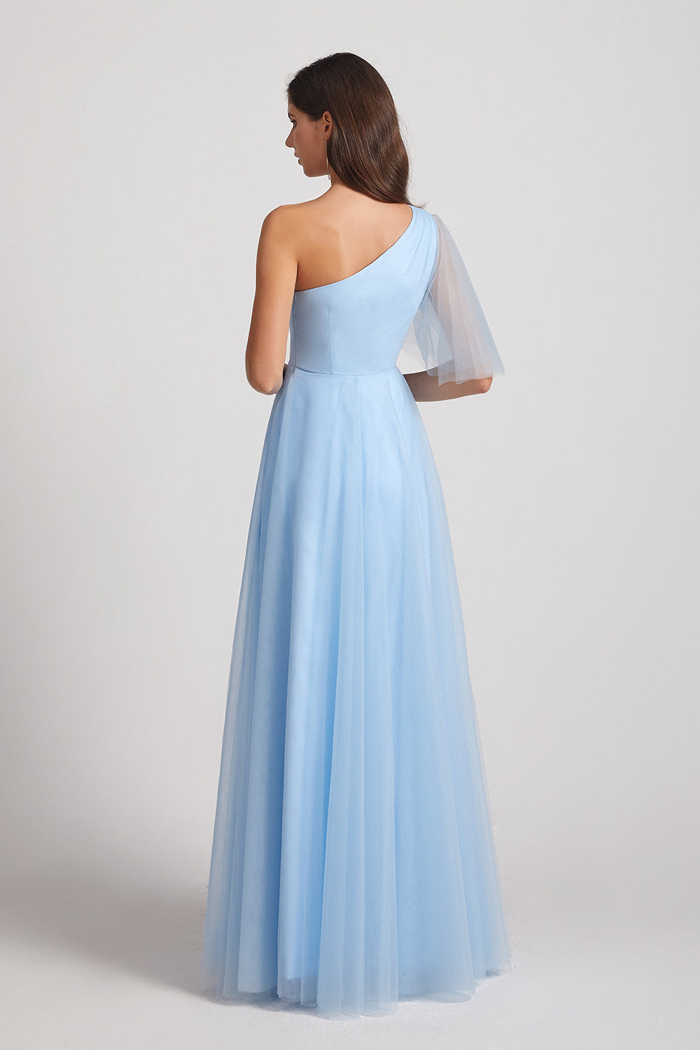 blue one shoulder maxi maid of honor dress