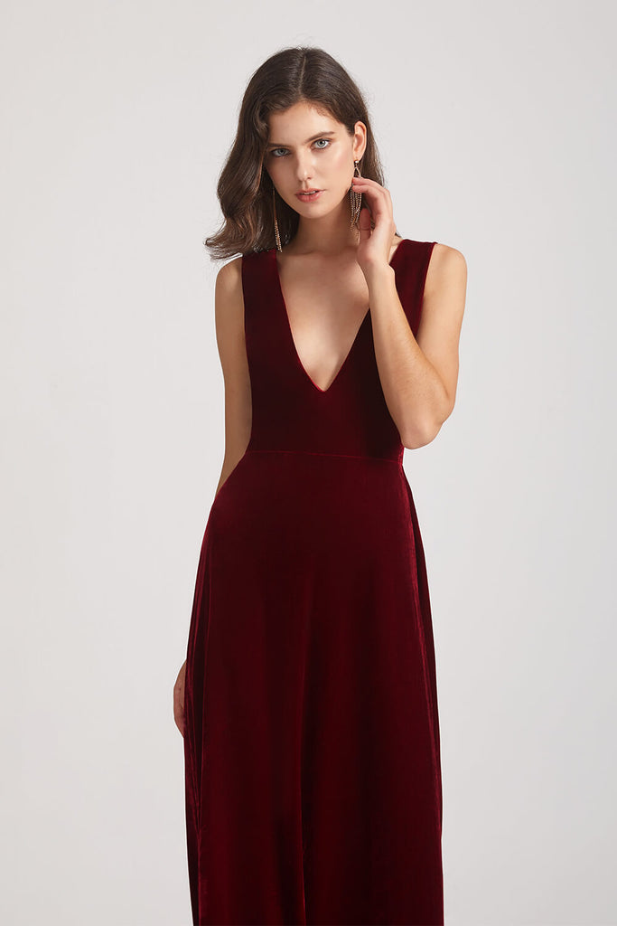 Bold Velvet Bridesmaid Dress With Daring Deep V Neck (AF0133 ...