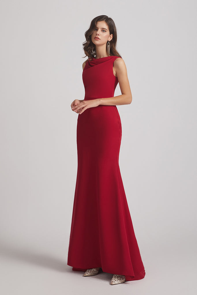 Cowl Sleeveless Sheath Long Red Bridesmaid Dresses (AF0014 ...
