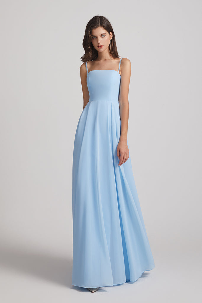 Ruched Spaghetti Straps Blue Chiffon Bridesmaid Dresses Af0062 8919