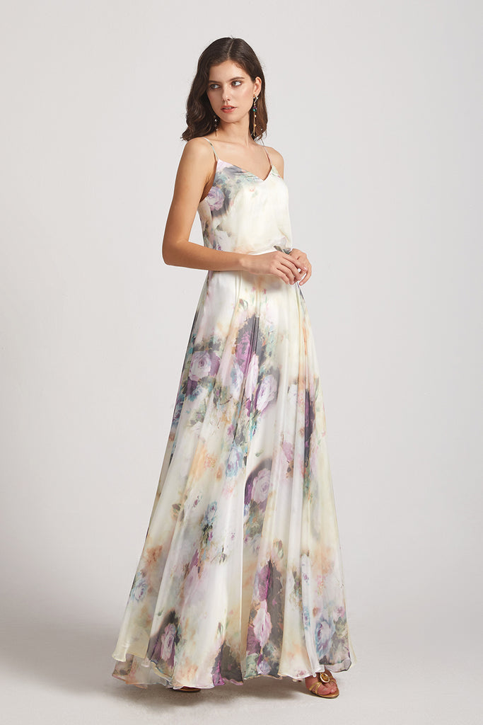 V-Neck Spaghetti Straps Floral Chiffon Bridesmaid Dresses (AF0125 ...