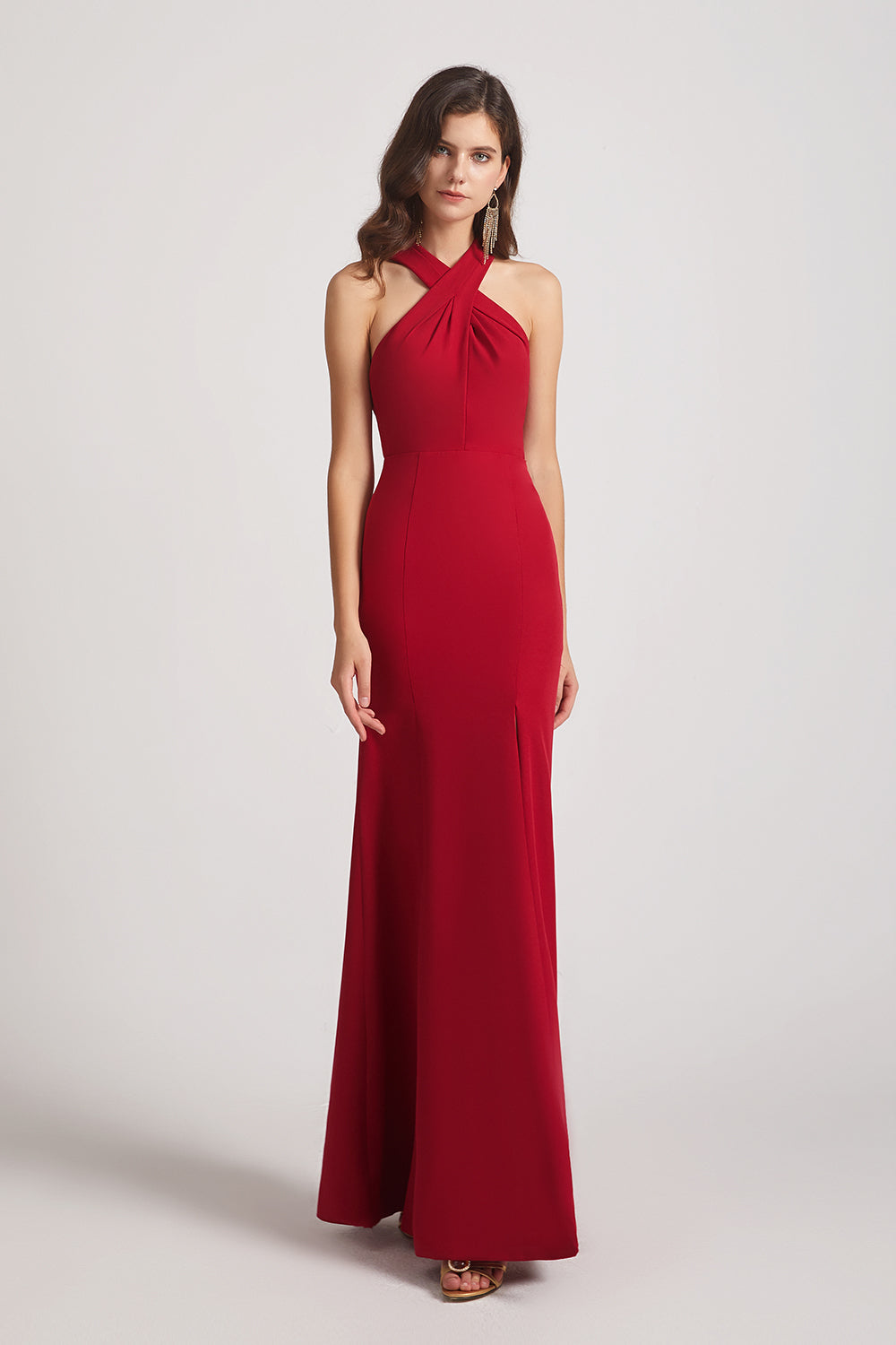 Cross Neckline Sheath Slit Bridesmaid Dresses (AF0140) – AlfaBridal.com