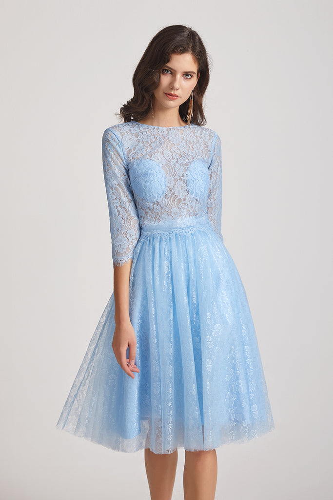 Short Jewel 3/4 Sleeves Two-Piece Sheer Lace Bridesmaid Dresses (AF013 ...