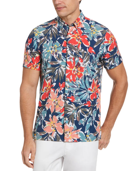 Total Stretch Tropical Floral Print Shirt (Bittersweet) 
