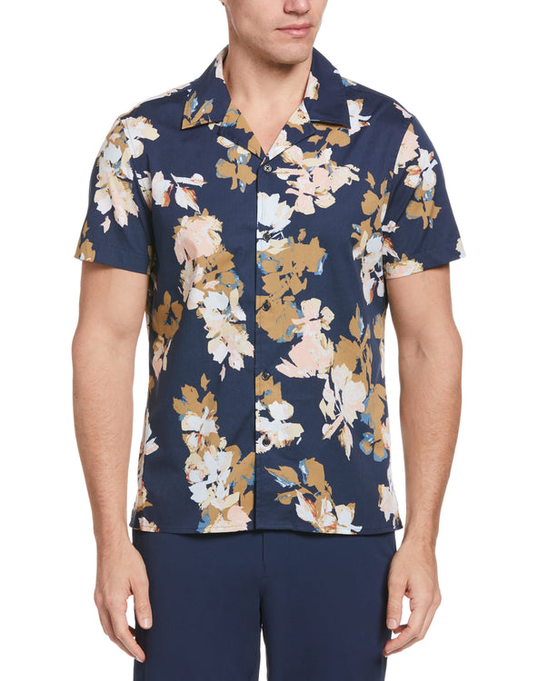 Men's Abstract Floral Print Camp Collar Shirt | Perry Ellis