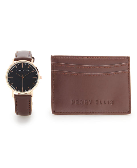 Gold Metal Watch and Wallet Gift Set