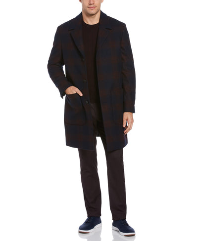 Large Ombre Plaid Wool Topcoat Port Perry Ellis