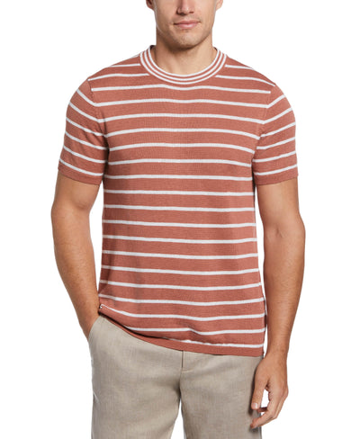 Linen Blend Stripe Tee (Copper Brown) 