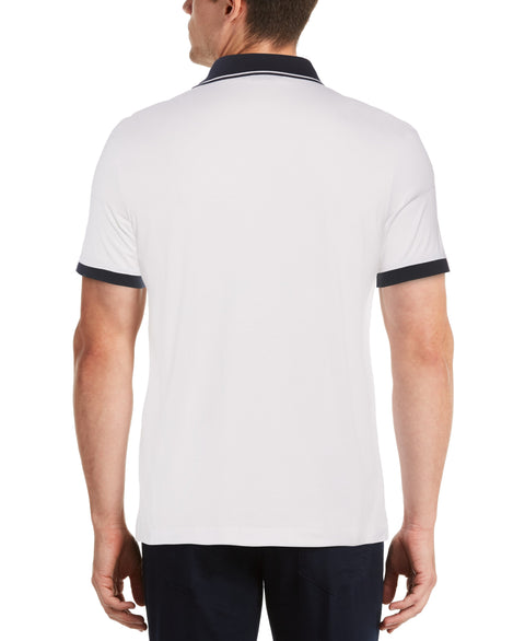 Shoulder Tape Zip Polo Bright White Perry Ellis