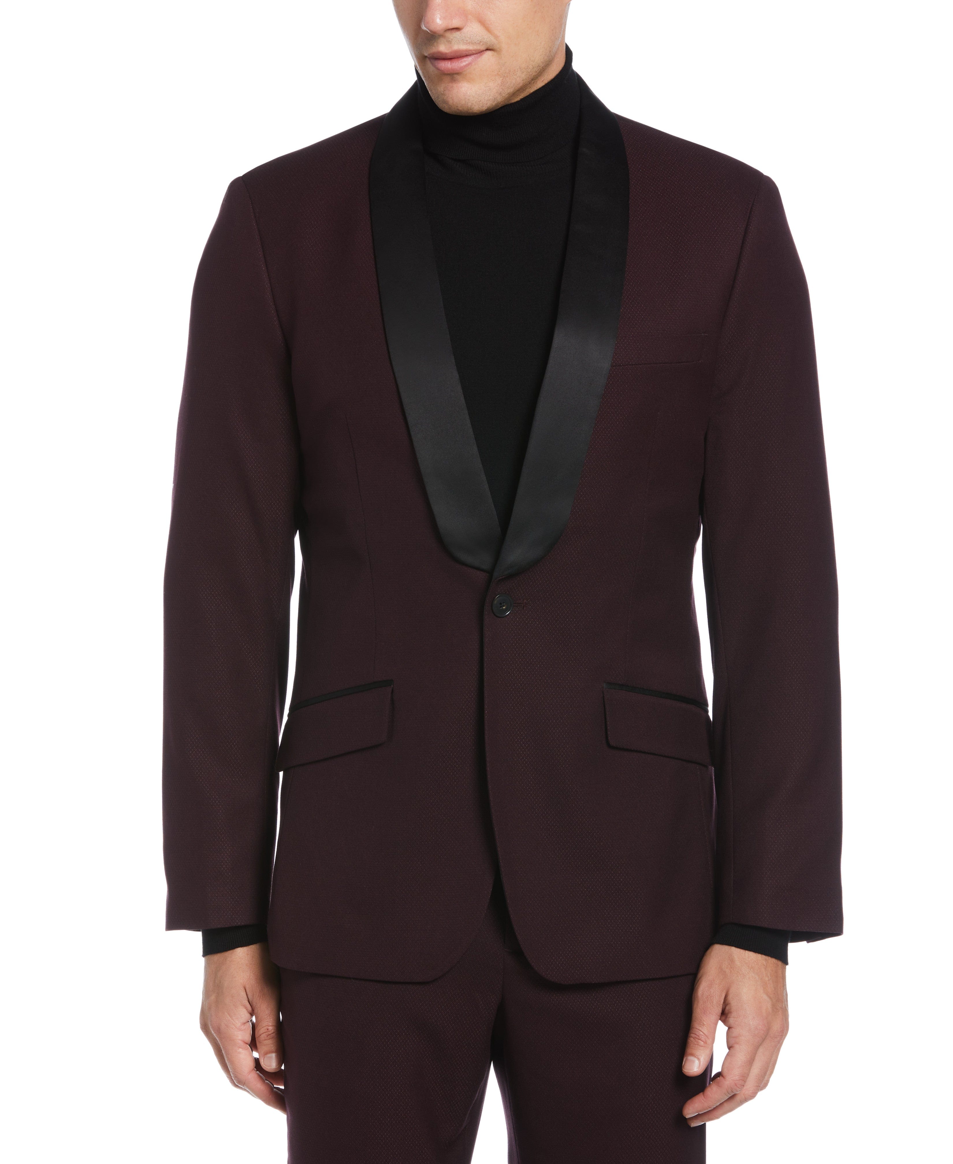 New Vintage Tuxedos, Tailcoats, Morning Suits, Dinner Jackets Perry Ellis Mens Slim Fit Textured Tuxedo Jacket in PortRed Size 40  Regular PolyesterElastaneViscose $250.00 AT vintagedancer.com