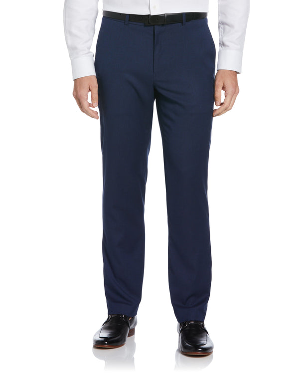 Mens Classic Fit Solid Navy Blue Flat Front Washable Prehemmed Dress Pants