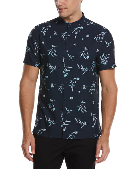 Total Stretch Floral Print Banded Collar Shirt (Dark Sapphire) 