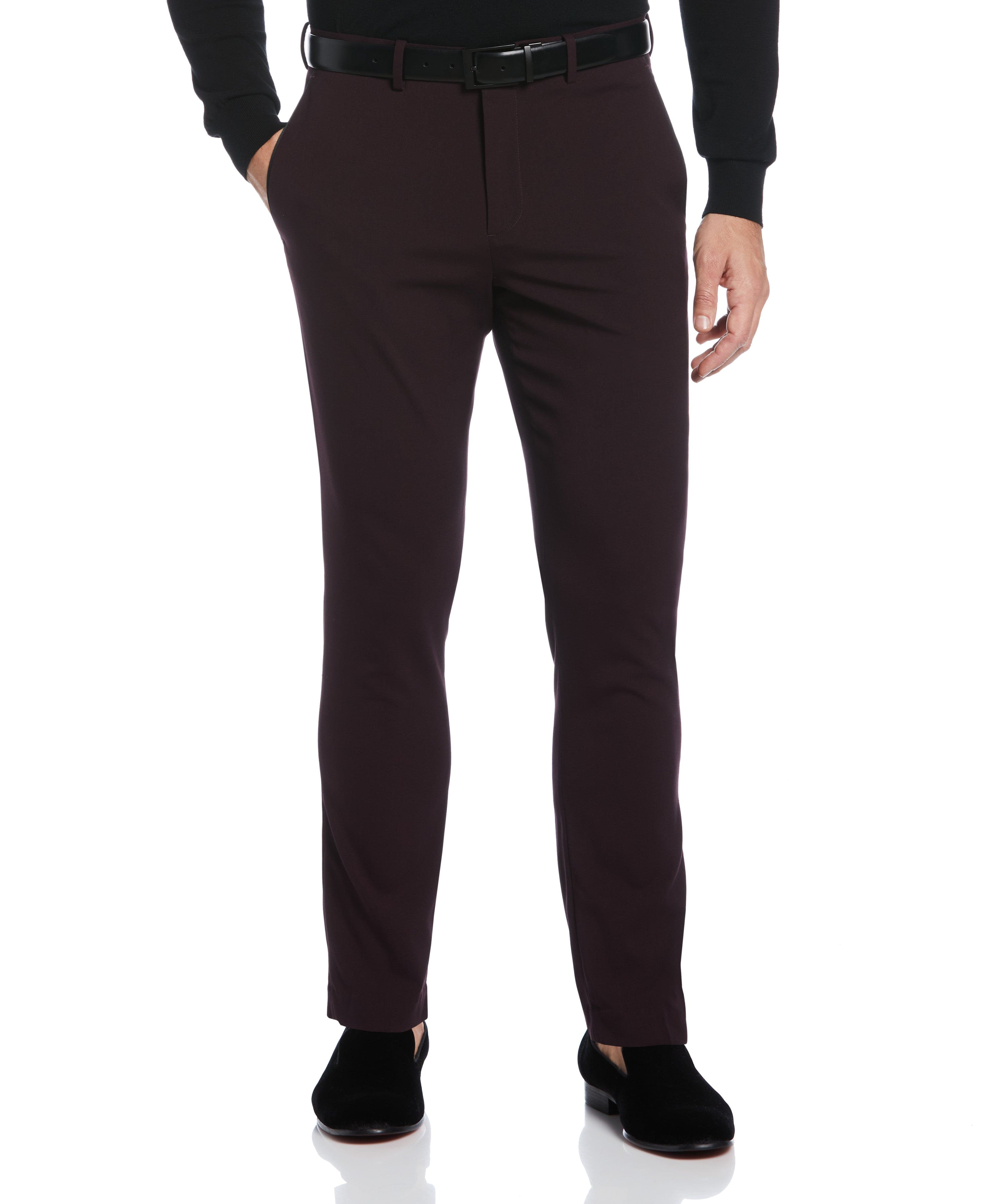 Burgundy & Black Slim Fit Tuxedo Pants