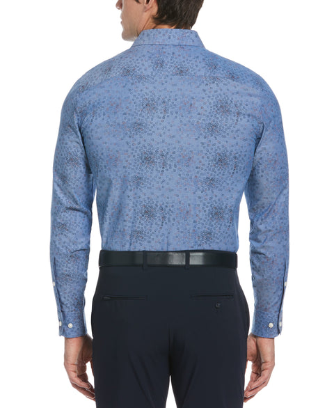 Chambray Square Print Stretch Shirt (Dark Sapphire) 