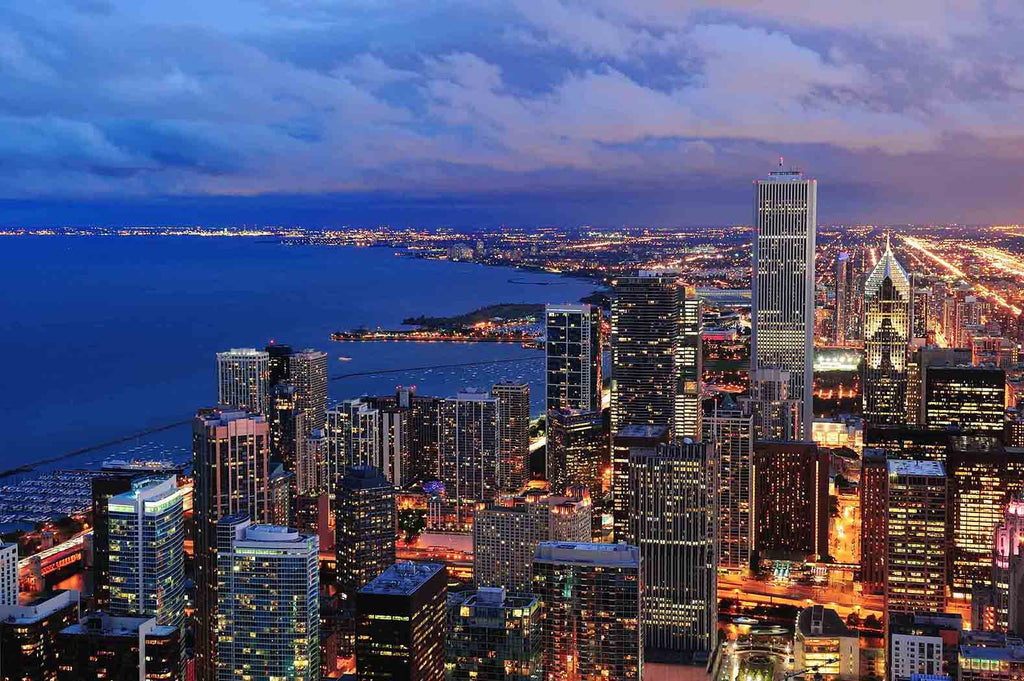 Chicago Skyline Panorama Dusk City and Lake Wall Mural