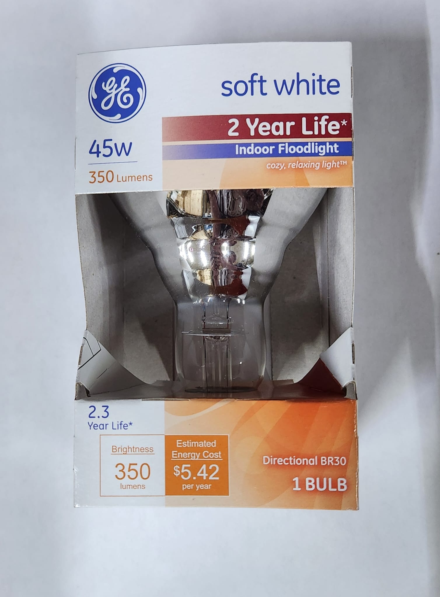 GE #26804 Indoor Floodlight BR30 45W- Soft White (350 Lumens, 2-Year Life) ( Case of 6)
