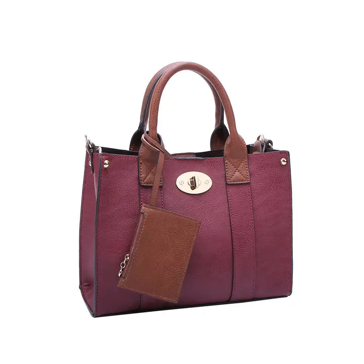 3-in-1 Satchel Crossbody Bag - Burgundy