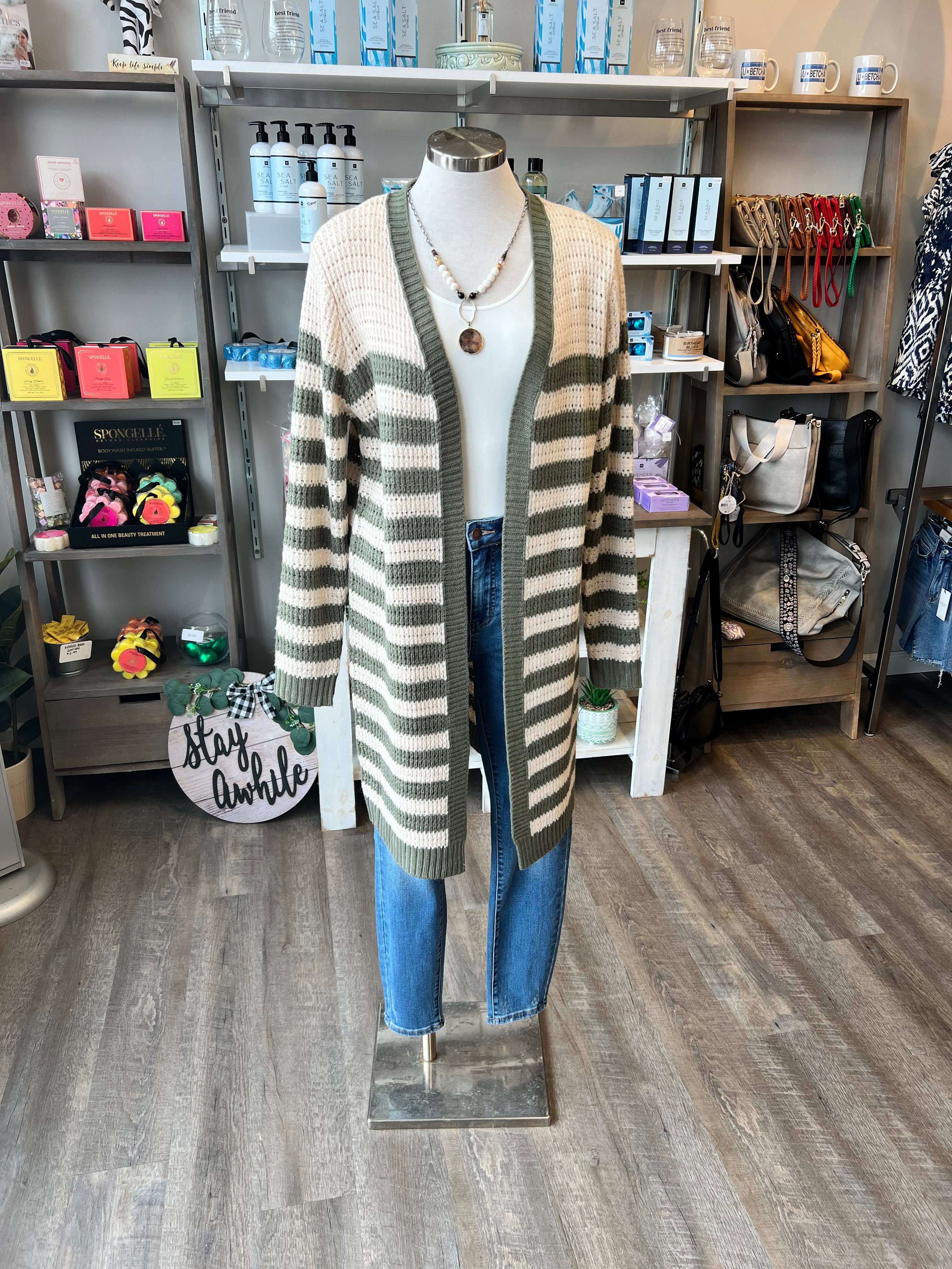 Olive Stripe Boxy Cardi