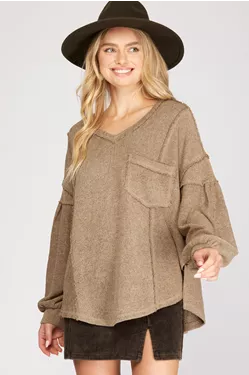 Puff Sleeve Brown Sweater