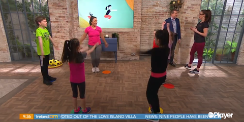 Rinka demonstrate children's fitness on Ireland AM wearing Fit Pink Fitness