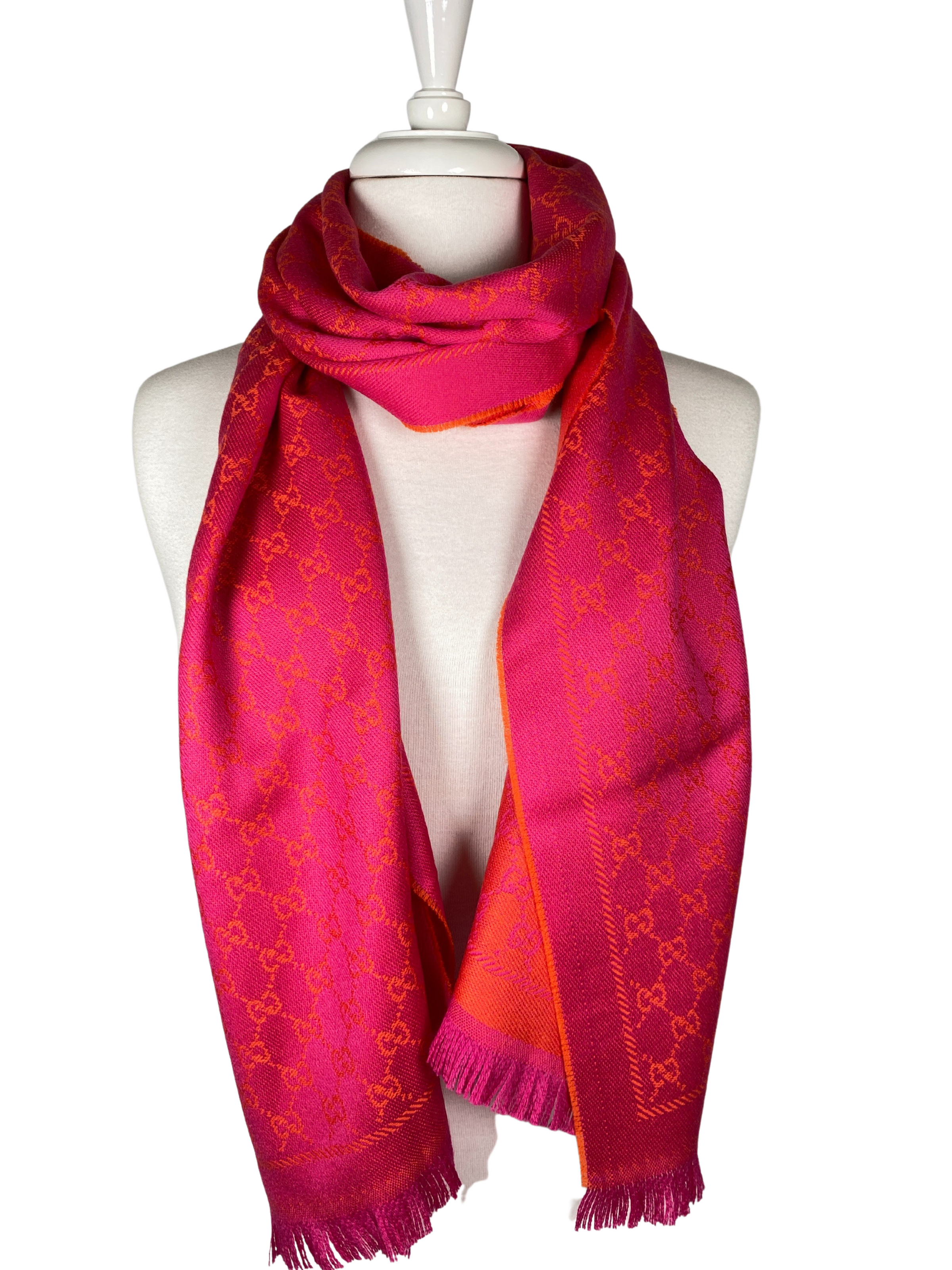 GUCCI - PINK AND ORANGE WOOL GG JACQUARD SCARF - NEW –  AU