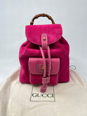 GUCCI - PINK SUEDE BAMBOO DRAWSTRING BACKPACK –  AU