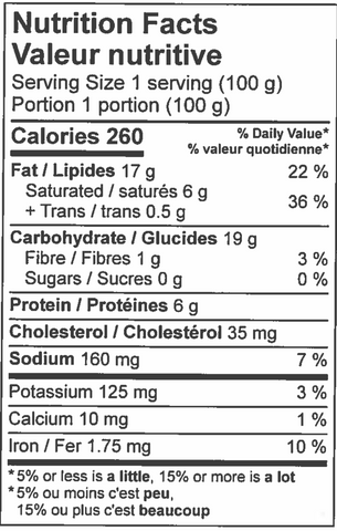 nutritional information sheet for Steak & Ale pie.