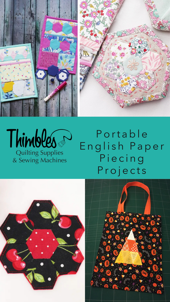 Pinterest optimized image showcasing various english paper piecing projects