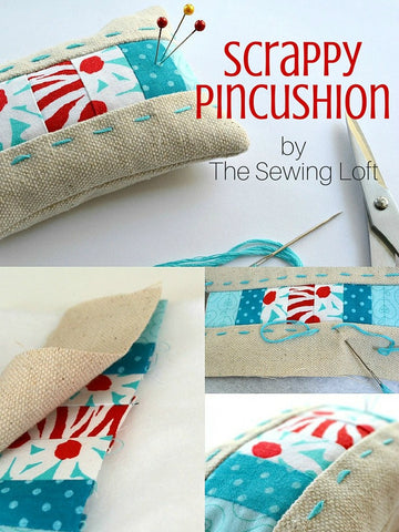 scrappy pincushion by the sewing loft