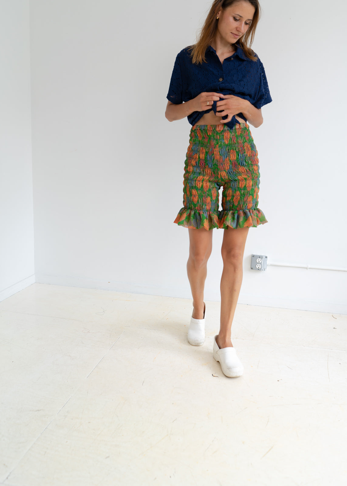 Rara Ruffle Shorts-Sky Floral