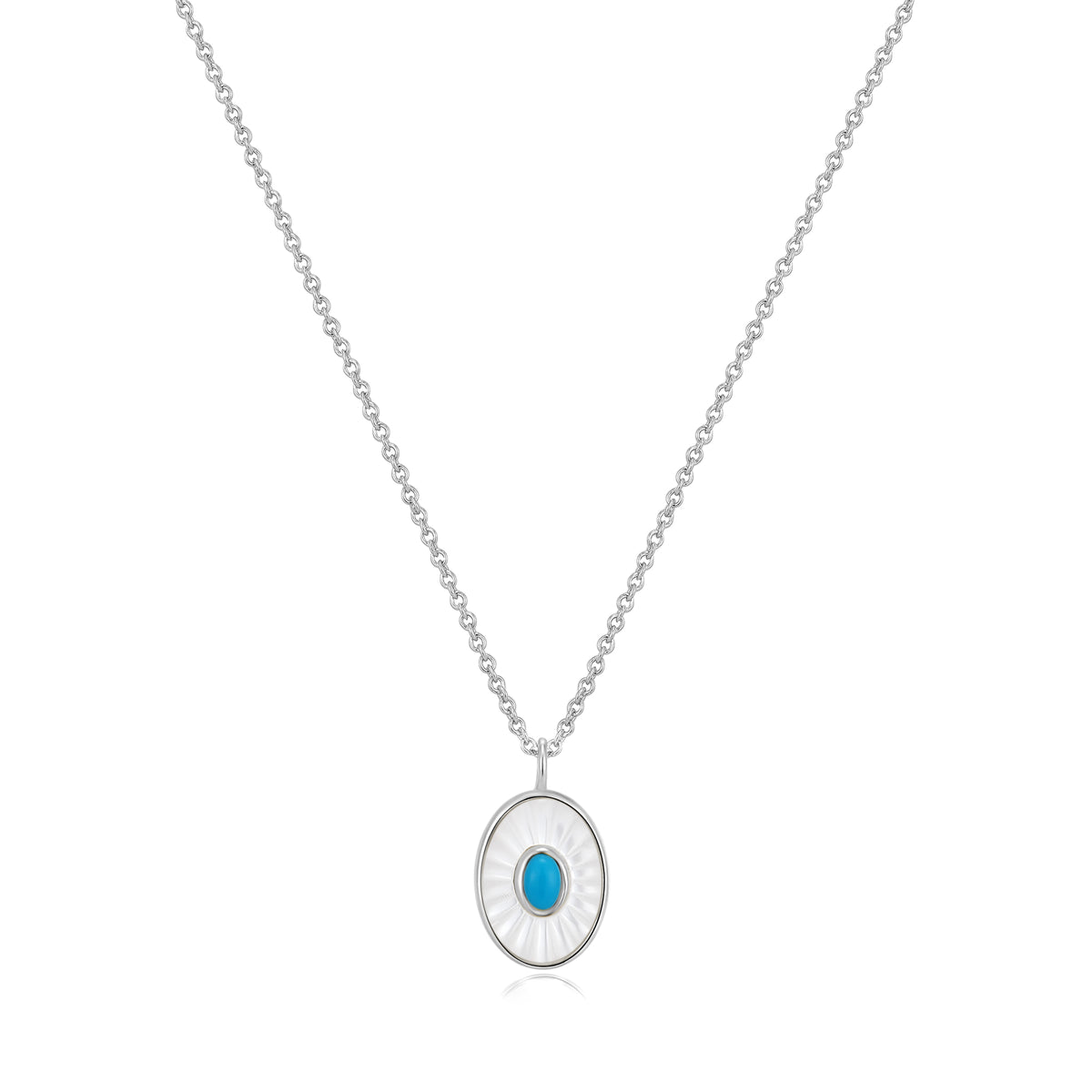 Mellonia | Madaga Necklace | Mother of Pearl &amp; Turquoise | White Rhodium Plated 925 Silver