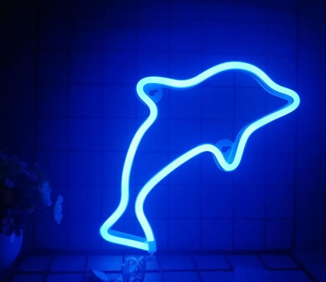 Neon Room Sign Blue Dolphin