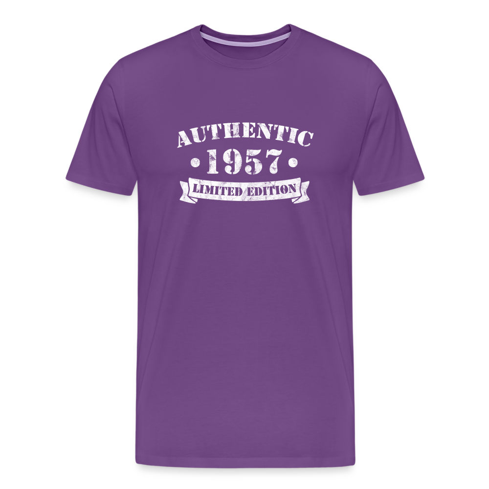 Year 1957 T-shirt with vintage-style "Authentic Limited Edition" distressed graphic - purple