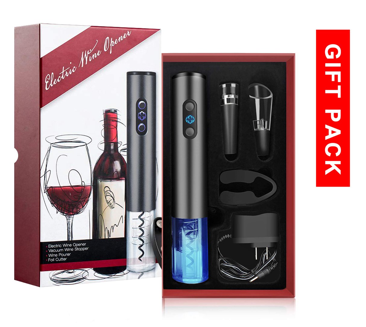 Hytx Rechargeable Electric Wine Opener Set With Charger Cordless