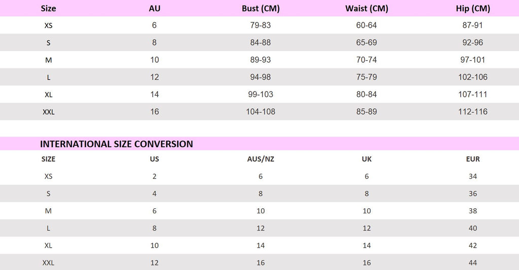 Size Chart – The HALF Boutique