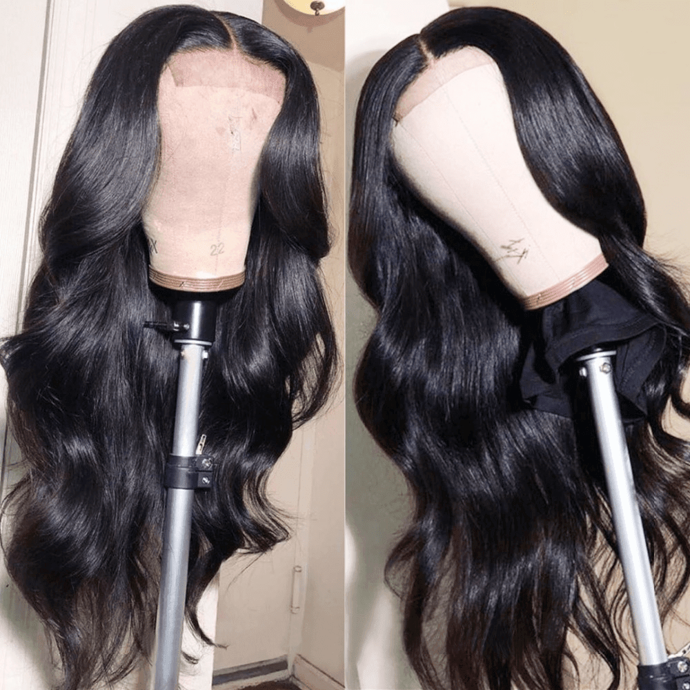 Water Wave 4X4 Lace Closure Wigs Human Hair Pre Plucked, 150% Density  Brazilian Wet and