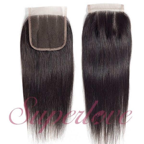 Brazilian Straight Hair 3 Bundles With 4X1 T Part Lace Closure 12A