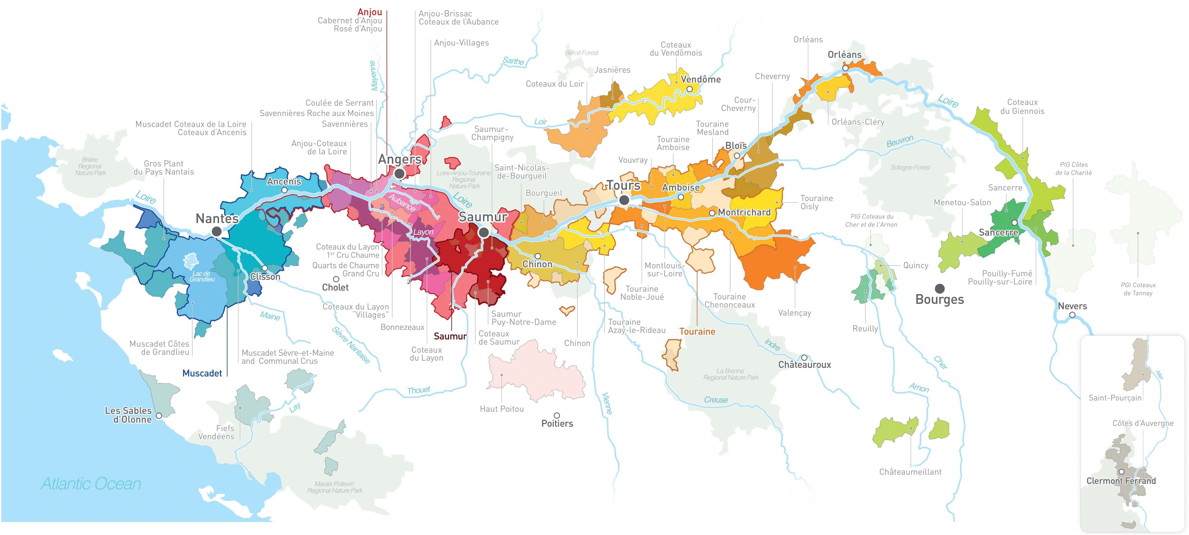 Map of the Loire Valley wine regions
