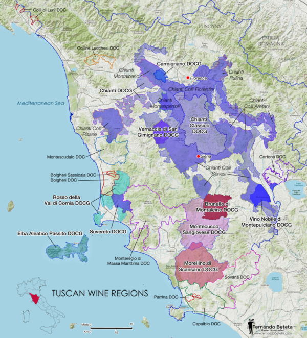 Wine map of Tuscany