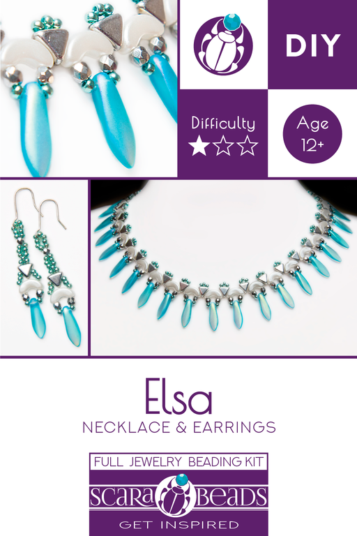1 St. Exklusive Perlenstickerei Kit für DIY Schmuckherstellung ''Elsa'' Halskette Ohrringe (Aqua-Weiß-Chrysolith)