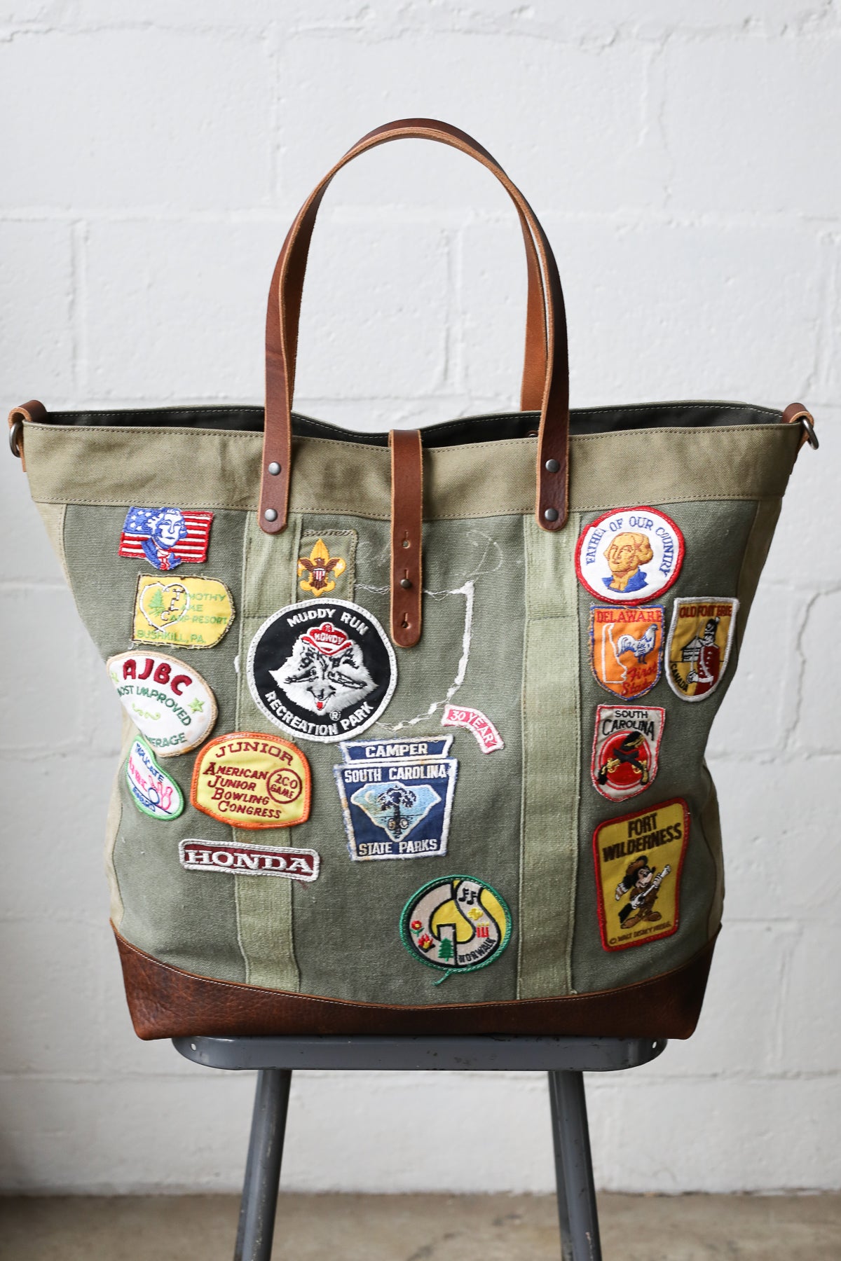 Extra Large 1960's era Patched Canvas Tote Bag - FORESTBOUND