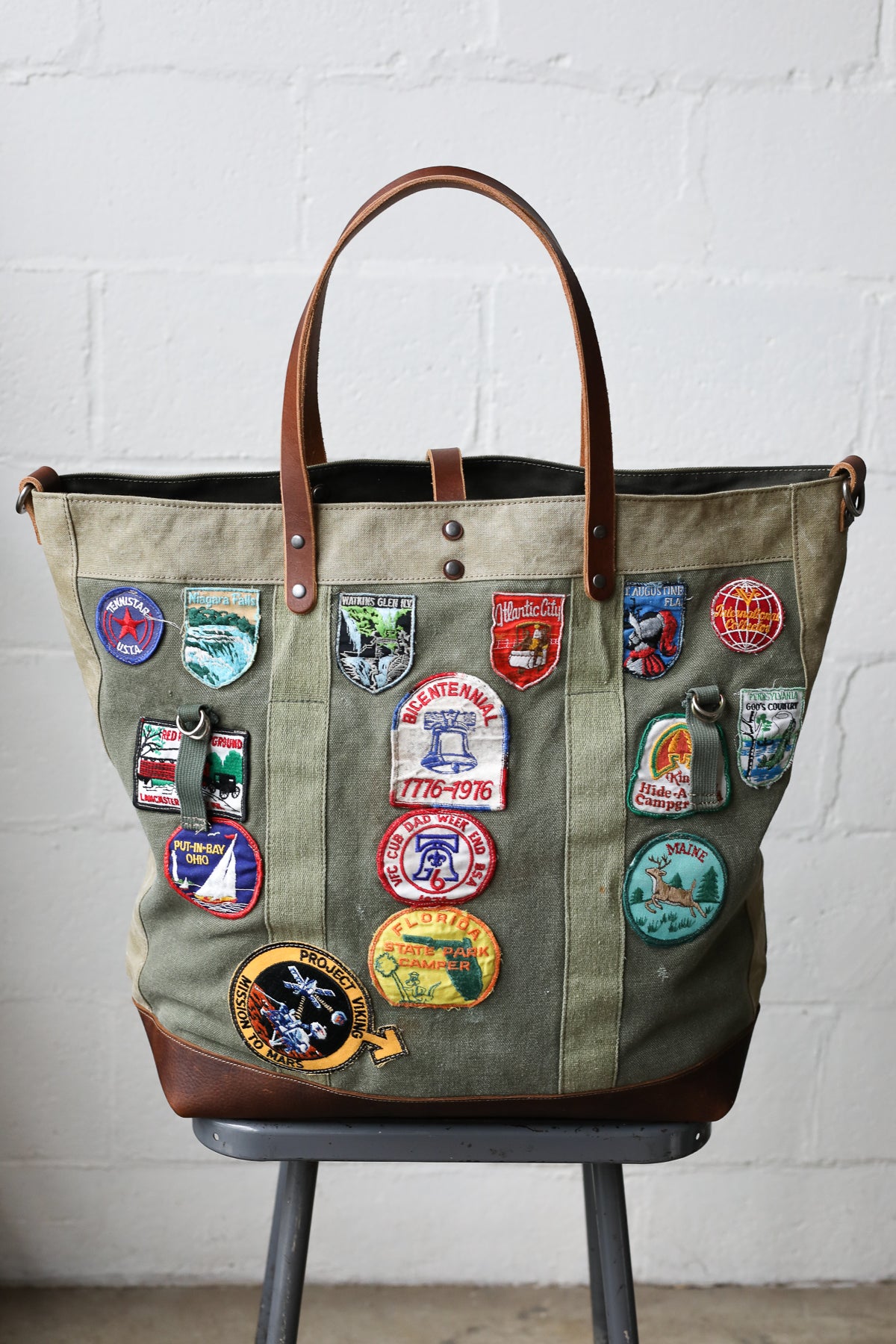 Extra Large 1960 s era Patched Canvas Tote  Bag  FORESTBOUND