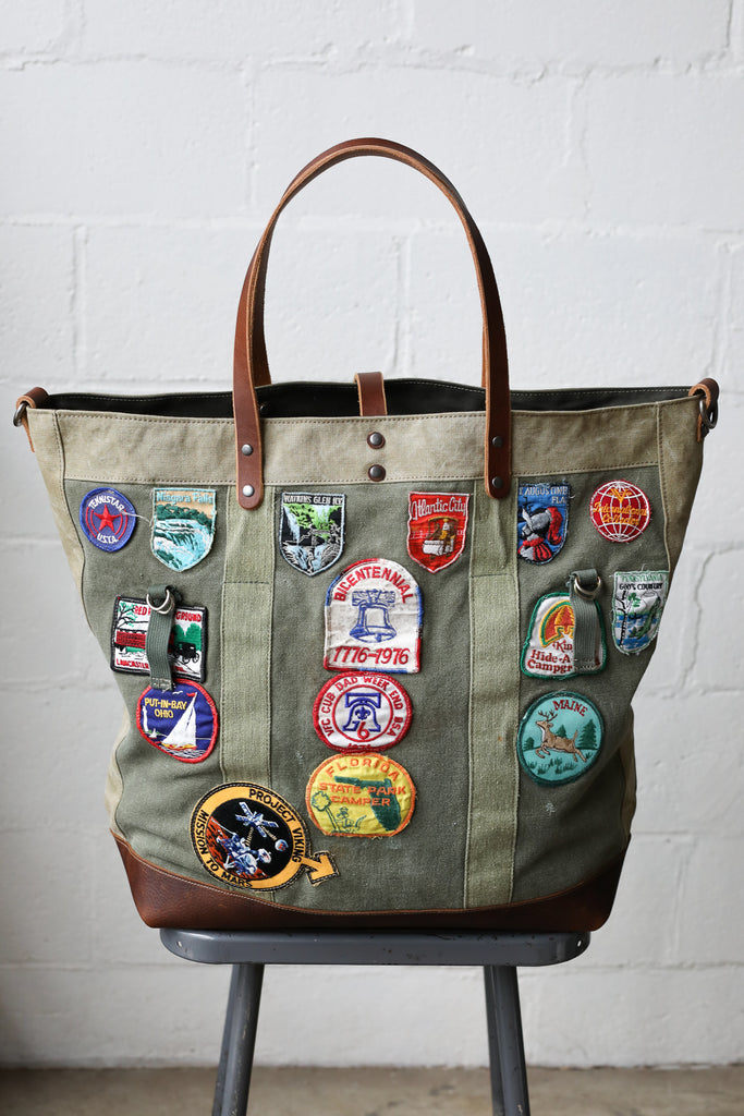 Extra Large 1960's era Patched Canvas Tote Bag - FORESTBOUND