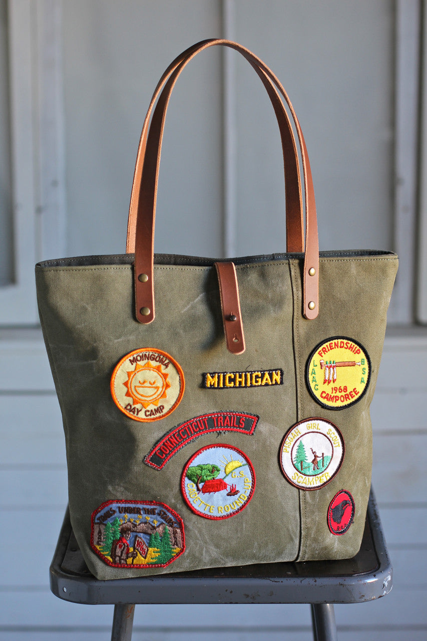 WWII era Canvas Tote Bag w/ Patches - FORESTBOUND