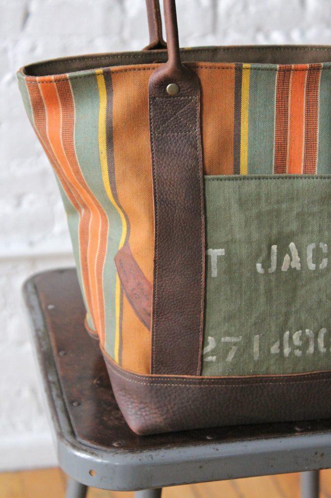 1940's era Striped Canvas Carryall - FORESTBOUND