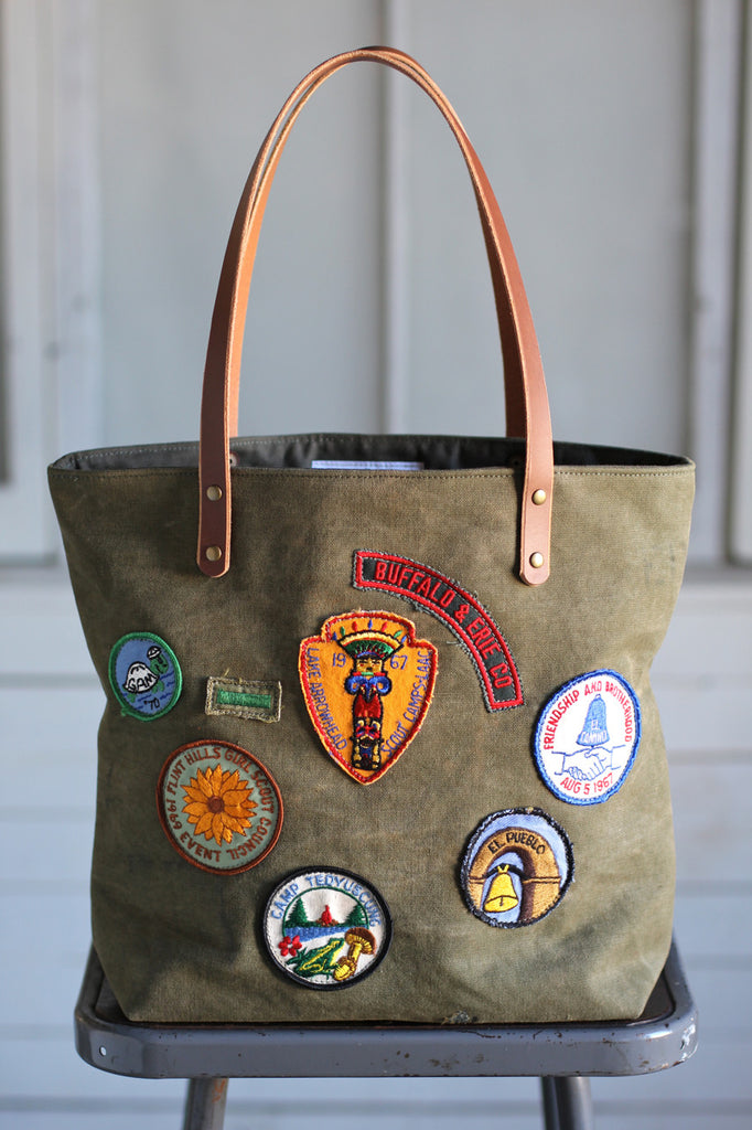 WWII era Canvas Tote Bag w/ Patches - FORESTBOUND