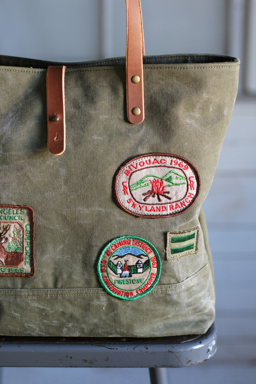 WWII era Canvas Tote Bag w/ Patches - FORESTBOUND
