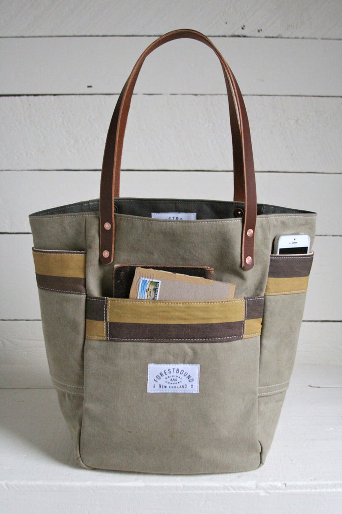 1940's era Canvas Pocket Tote Bag - FORESTBOUND