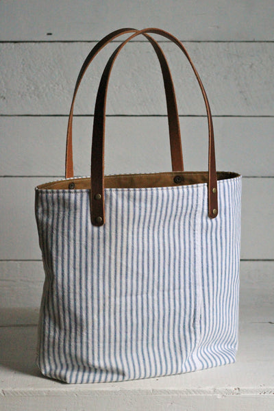 1950's era Ticking Fabric Pocket Tote Bag - FORESTBOUND